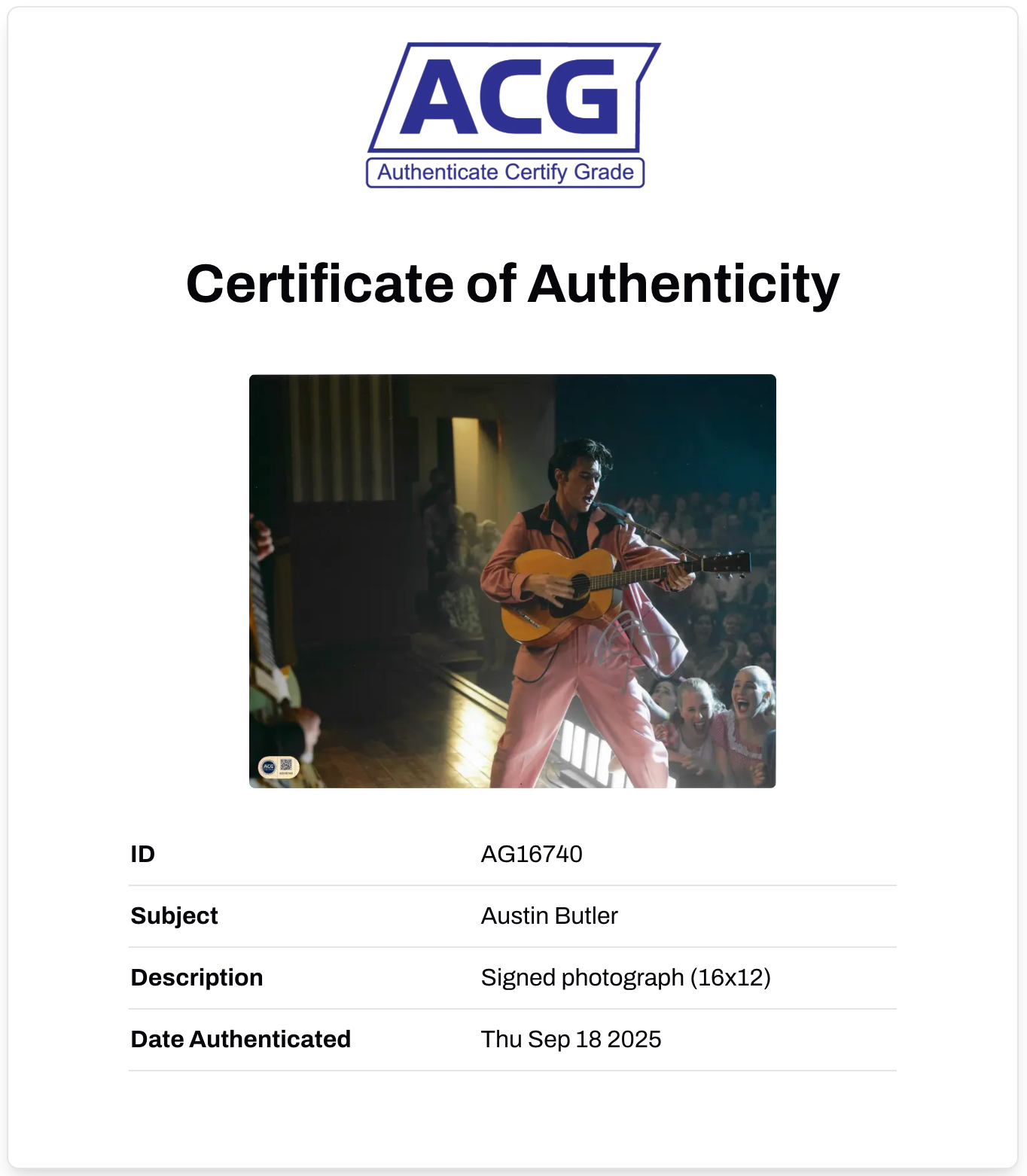 AUSTIN BUTLER SIGNED ELVIS PRESLEY ELVIS 14x11 PHOTO (ACG CERT AG16740)-2