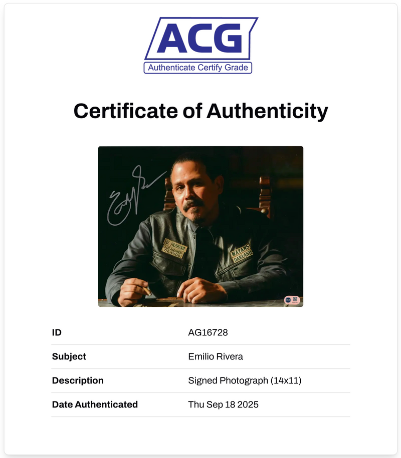 EMILIO RIVERA SIGNED ALVAREZ SONS OF ANARCHY MAYANS 14x11 PHOTO (ACG CERT AG16728)-2