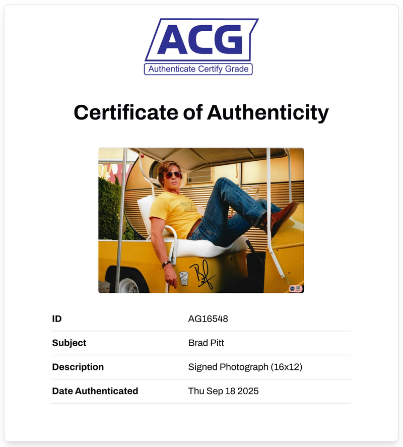 BRAD PITT SIGNED ONCE UPON A TIME IN HOLLYWOOD 16x12 PHOTO (ACG CERT AG16548)-2