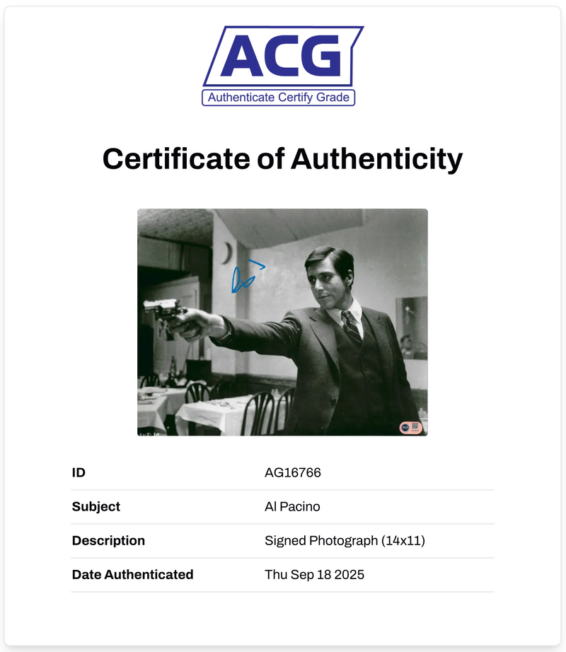 AL PACINO SIGNED THE GODFATHER MICHAEL CORLEONE 14x11 PHOTO (ACG CERT AG16766)-2