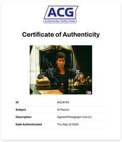 AL PACINO SIGNED SCARFACE TONY MONTANA 14x11 PHOTO (ACG CERT AG16764)-2
