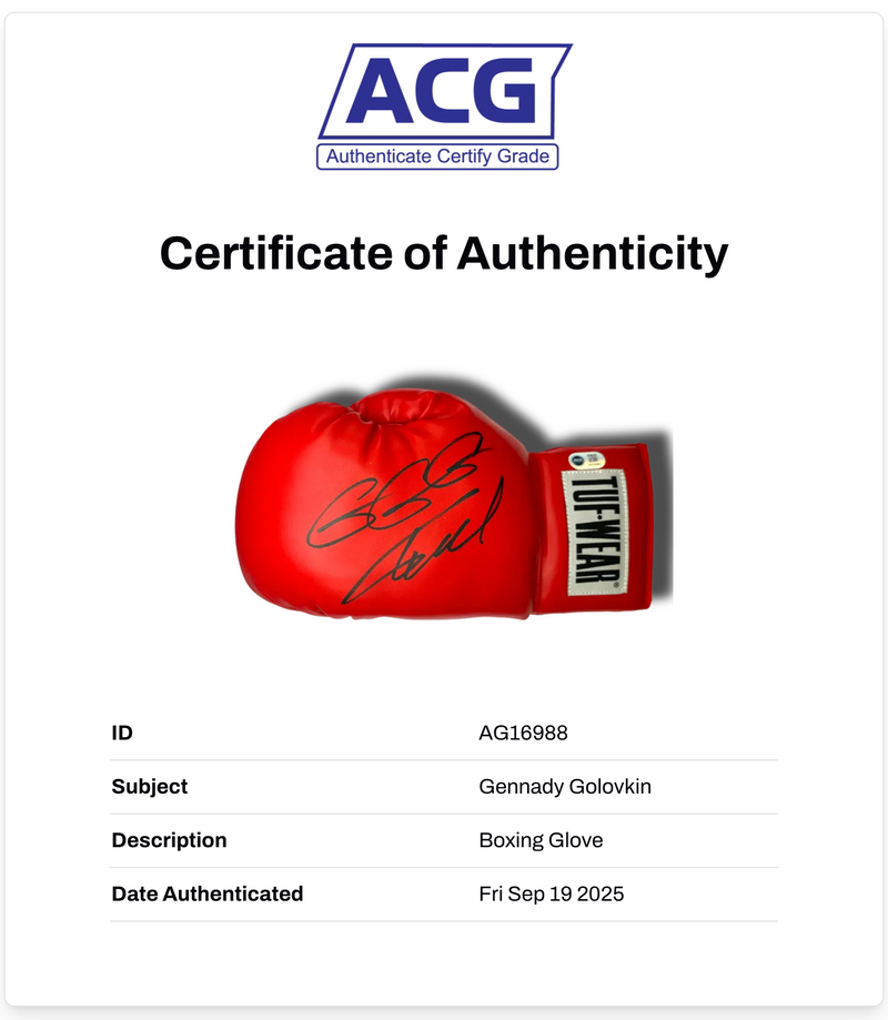 GENNADY GOLOVKIN GGG SIGNED RED TUF-WEAR BOXING GLOVE (ACG CERT AG16988)-2