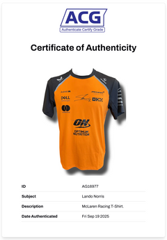 LANDO NORRIS SIGNED MCLAREN CASTORE FORMULA 1 T-SHIRT (ACG CERT AG16977)-2