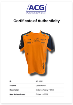 LANDO NORRIS SIGNED MCLAREN CASTORE FORMULA 1 T-SHIRT (ACG CERT AG16981)-2