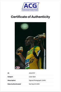 USAIN BOLT SIGNED 12x8 OLYMPICS LEGEND JAMAICA 9.58 PHOTO (ACG CERT AG16767)-2