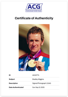 BRADLEY WIGGINS SIGNED 12x8 OLYMPIC GOLD WIN PHOTO (ACG CERT AG16774)-2