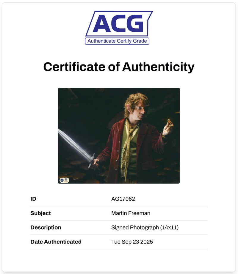 MARTIN FREEMAN SIGNED THE HOBBIT 14x11 PHOTO (ACG CERT AG17062)-2