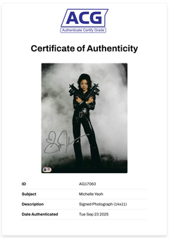MICHELLE YEOH SIGNED BOND TOMORROW NEVER DIES 14x11 PHOTO (ACG CERT AG17063)-2