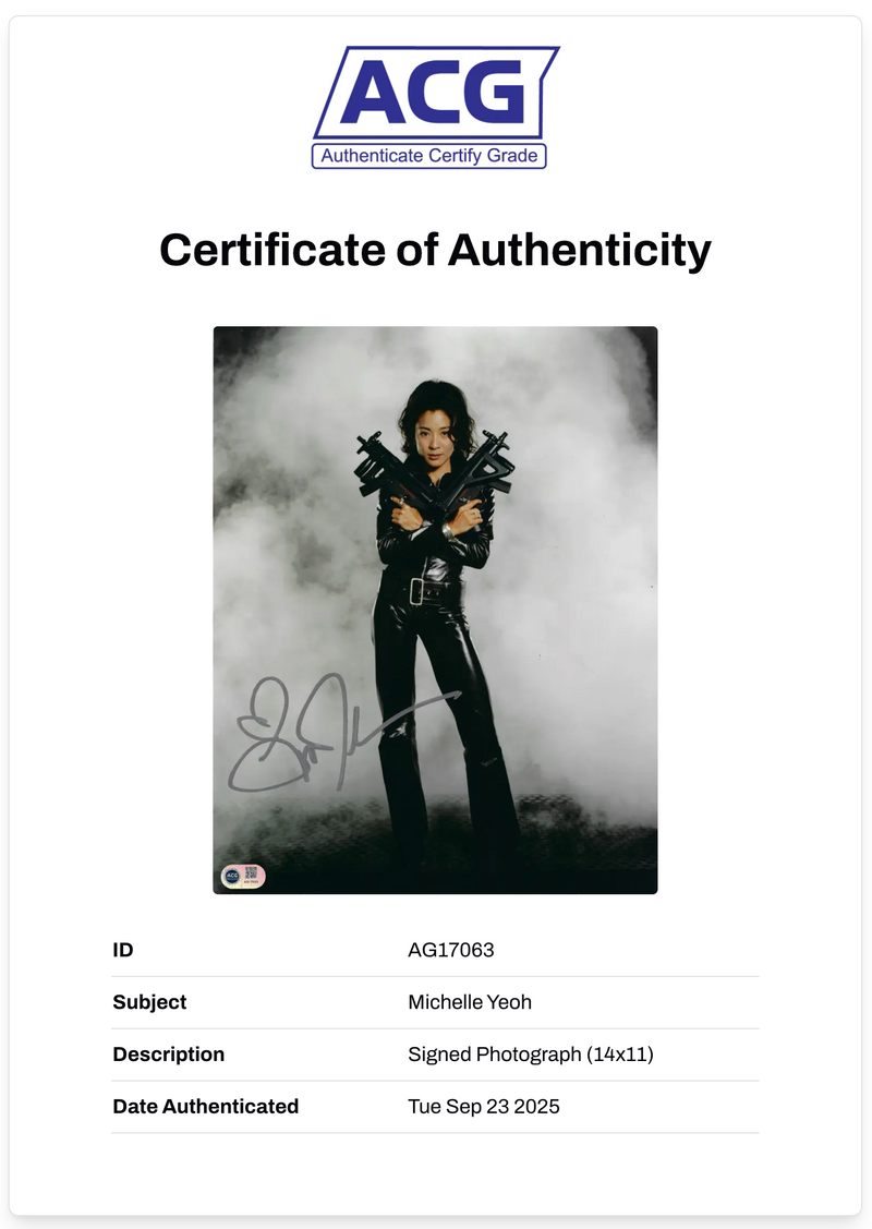 MICHELLE YEOH SIGNED BOND TOMORROW NEVER DIES 14x11 PHOTO (ACG CERT AG17063)-2