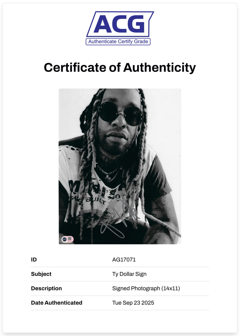 TY DOLLA $IGN SIGNED 14X11 PHOTOGRAPH RAPPER VULTURES (ACG CERT AG17070)-2