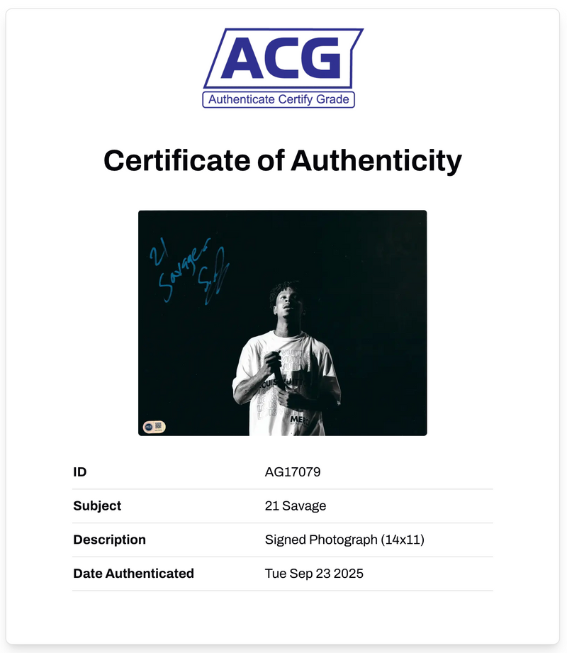 21 SAVAGE SIGNED 14x11 PHOTO RAPPER AMERICAN DREAM (ACG CERT AG17079)-2