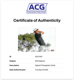 WILL ZALATORIS SIGNED 12X8 PGA TOUR GOLF PHOTO (ACG CERT AG17087)-2