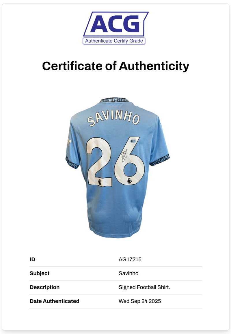 SAVINHO SIGNED 2024/25 MANCHESTER CITY HOME SHIRT (ACG CERT AG17215)-2