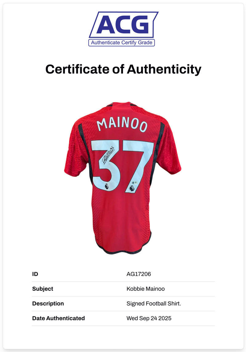 KOBBIE MAINOO SIGNED 2023/24 MANCHESTER UTD PLAYER VERSION SHIRT (ACG CERT AG17206)-2