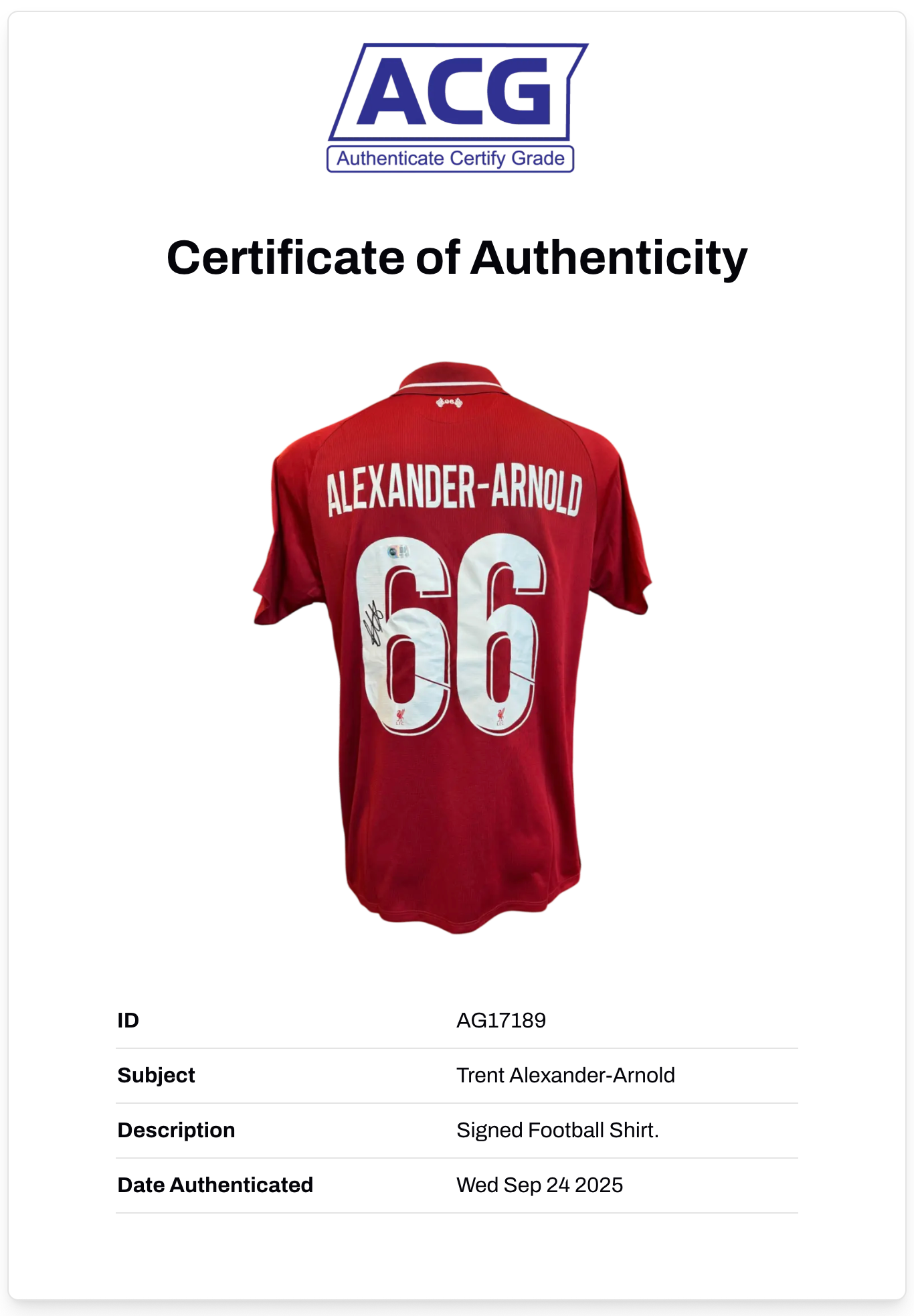 TRENT ALEXANDER ARNOLD SIGNED LFC 2018/19 MADRID UCL FINAL HOME SHIRT (ACG CERT AG17189)-2