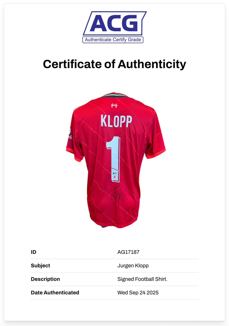 JURGEN KLOPP SIGNED 2021/22 LIVERPOOL FC HOME SHIRT (ACG CERT AG17187)-2