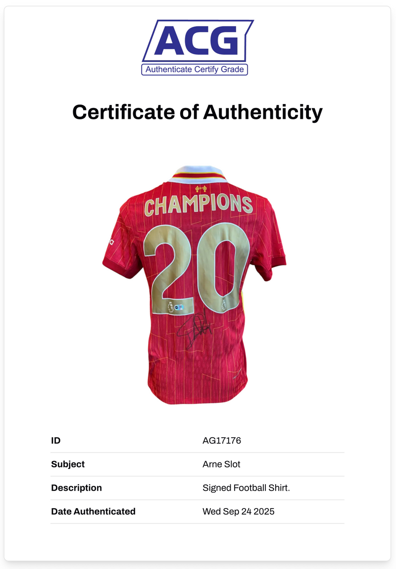 ARNE SLOT SIGNED LIVERPOOL FC 2024/25 CHAMPIONS HOME SHIRT (ACG CERT AG17176)-2