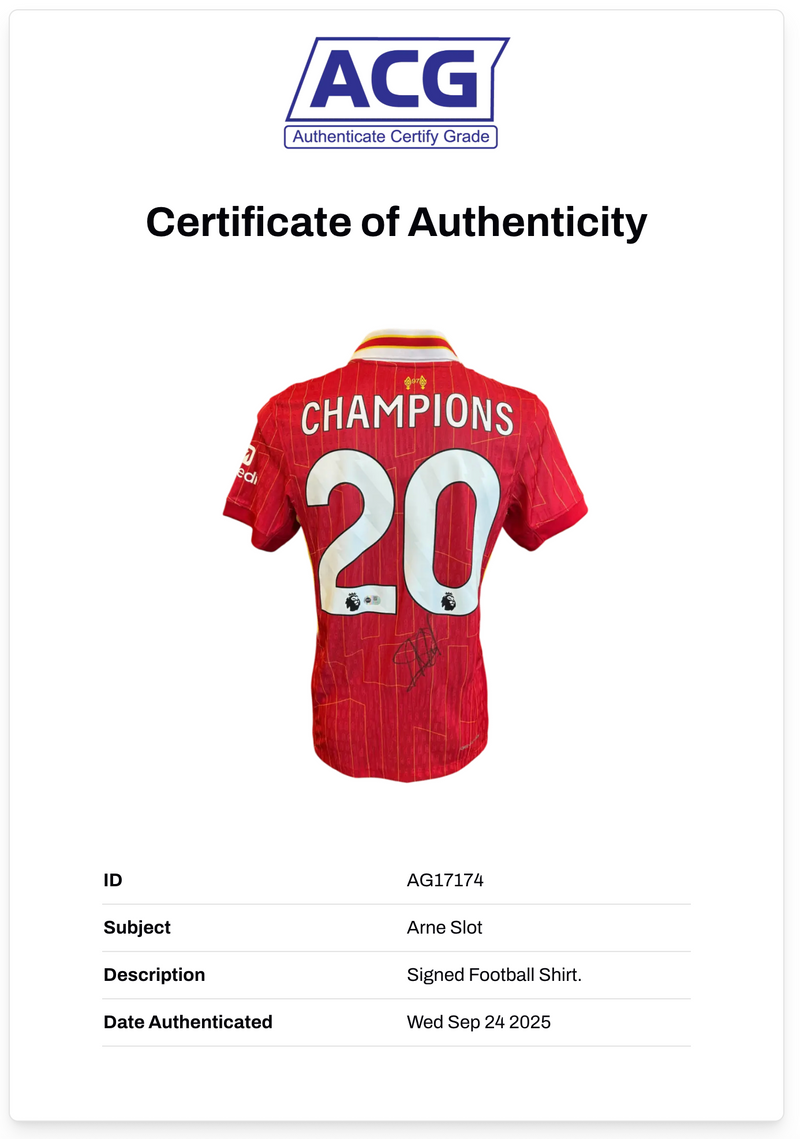 ARNE SLOT SIGNED LIVERPOOL FC 24/25 PL CHAMPIONS HOME SHIRT (ACG CERT AG17174)-2