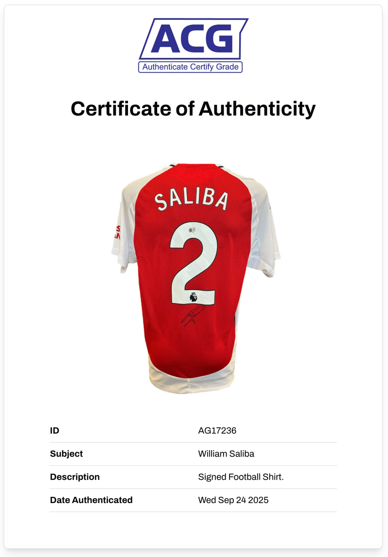 WILLIAM SALIBA SIGNED ARSENAL FC 2024/25 HOME SHIRT (ACG CERT AG17236)-2