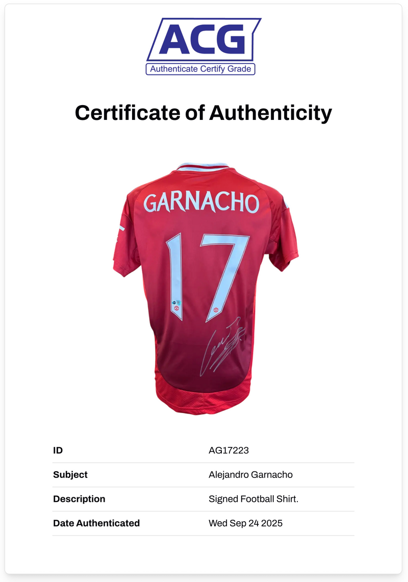 ALEJANDRO GARNACHO SIGNED 2024/25 MANCHESTER UNITED HOME SHIRT (ACG CERT AG17223)-2