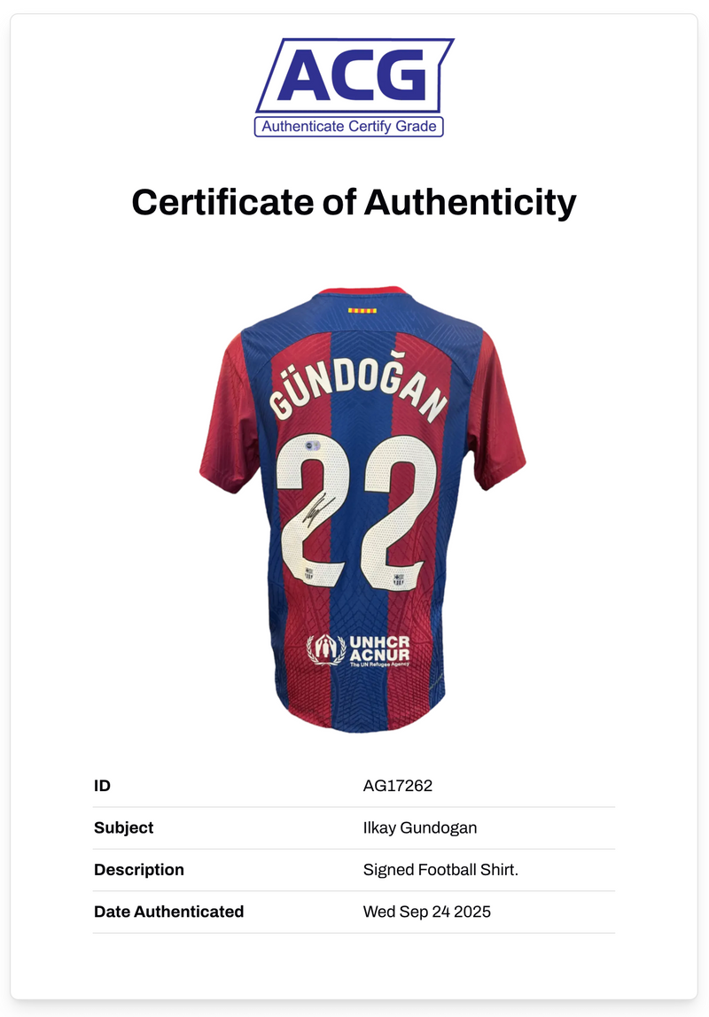 ILKAY GUNDOGAN SIGNED FC BARCELONA 2023/24 HOME SHIRT (ACG CERT AG17262)-2