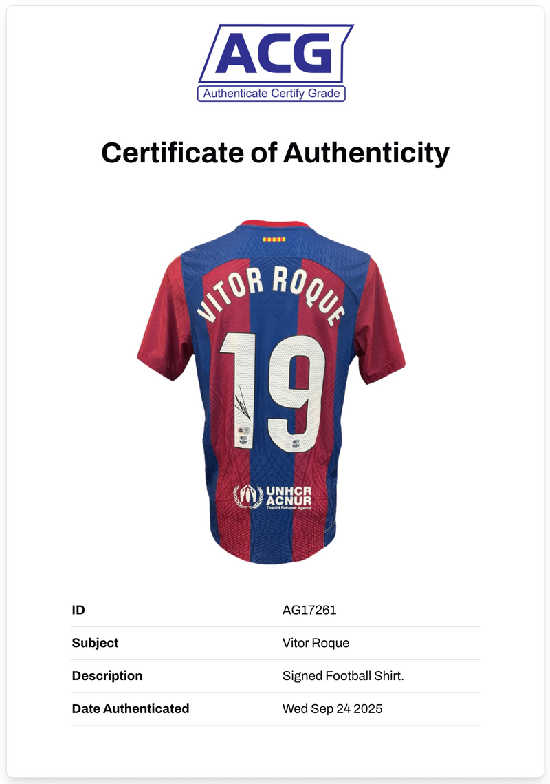 VITOR ROQUE SIGNED FC BARCELONA 2023/24 HOME SHIRT (ACG CERT AG17261)-2