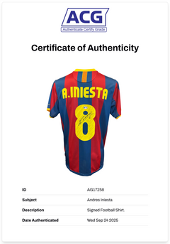 ANDRES INIESTA SIGNED FC BARCELONA 2010/11 UCL HOME SHIRT (ACG CERT AG17258)-2