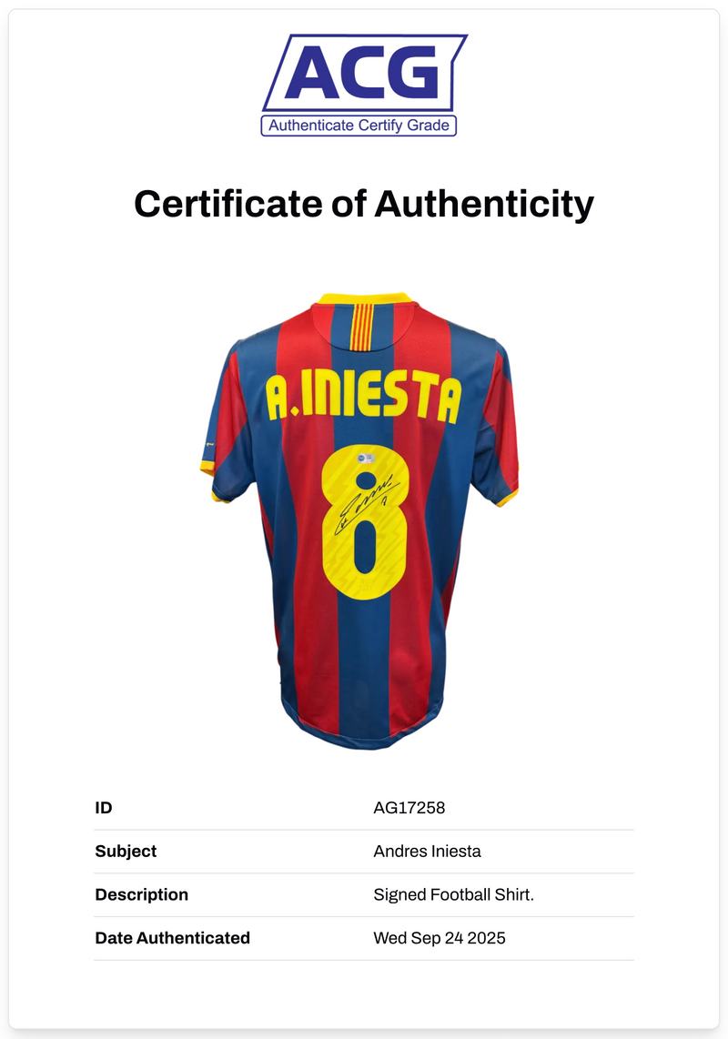 ANDRES INIESTA SIGNED FC BARCELONA 2010/11 UCL HOME SHIRT (ACG CERT AG17258)-2