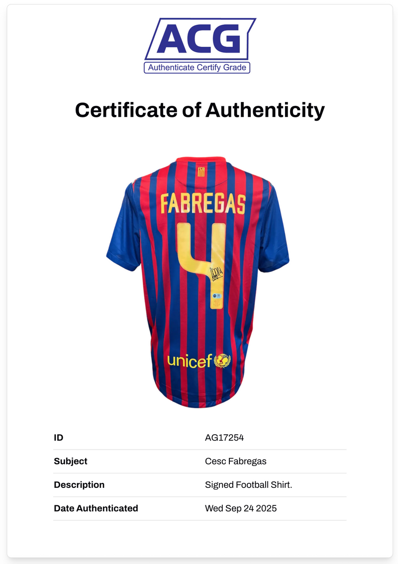 CESC FABREGAS SIGNED FC BARCELONA 2011/22 HOME SHIRT (ACG CERT AG17254)-2