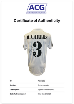 ROBERTO CARLOS SIGNED 2002/03 REAL MADRID HOME SHIRT (ACG CERT AG17252)-2