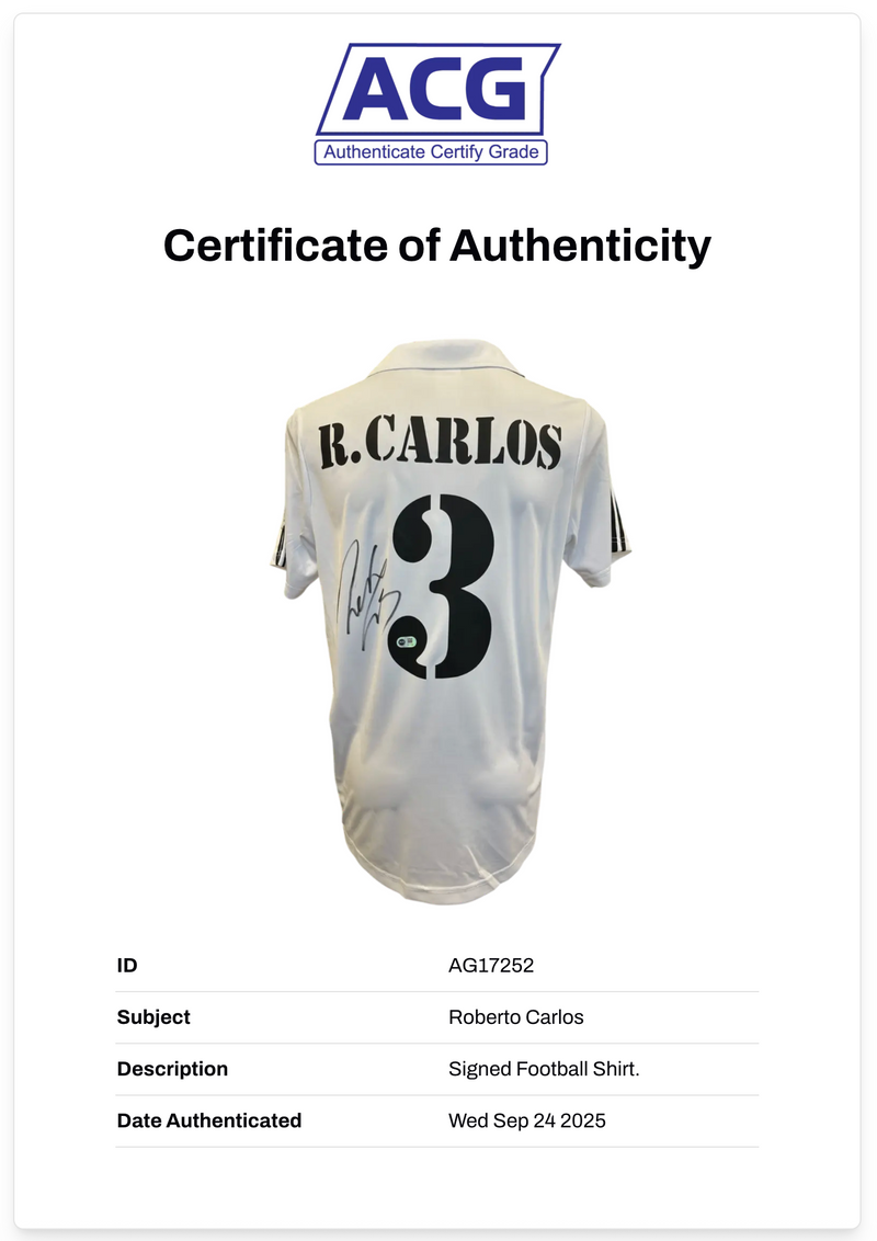 ROBERTO CARLOS SIGNED 2002/03 REAL MADRID HOME SHIRT (ACG CERT AG17252)-2