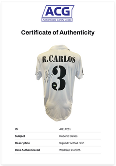 ROBERTO CARLOS SIGNED 2002/03 REAL MADRID HOME SHIRT (ACG CERT AG17251)-2