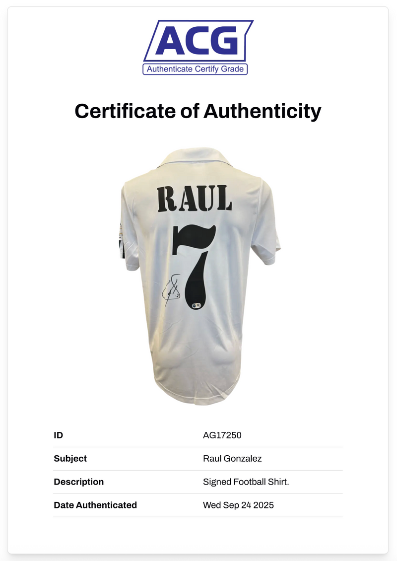 RAUL GONZALEZ SIGNED 2001/02 REAL MADRID SHIRT SPAIN LEGEND (ACG CERT AG17250)-2