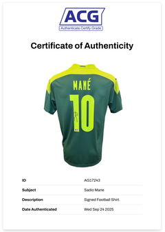 SADIO MANE SIGNED SENEGAL AFCON 2021 WINNERS HOME SHIRT (ACG CERT AG17243)-2