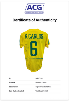 ROBERTO CARLOS SIGNED 2002 BRAZIL WORLD CUP HOME SHIRT (ACG CERT AG17238)-2