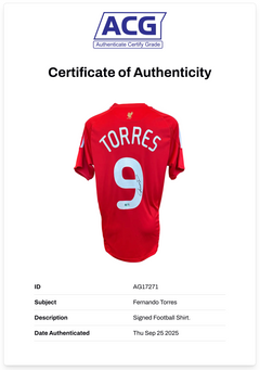 FERNANDO TORRES SIGNED LIVERPOOL FC UCL 2008/10 HOME SHIRT (ACG CERT AG17271)-2