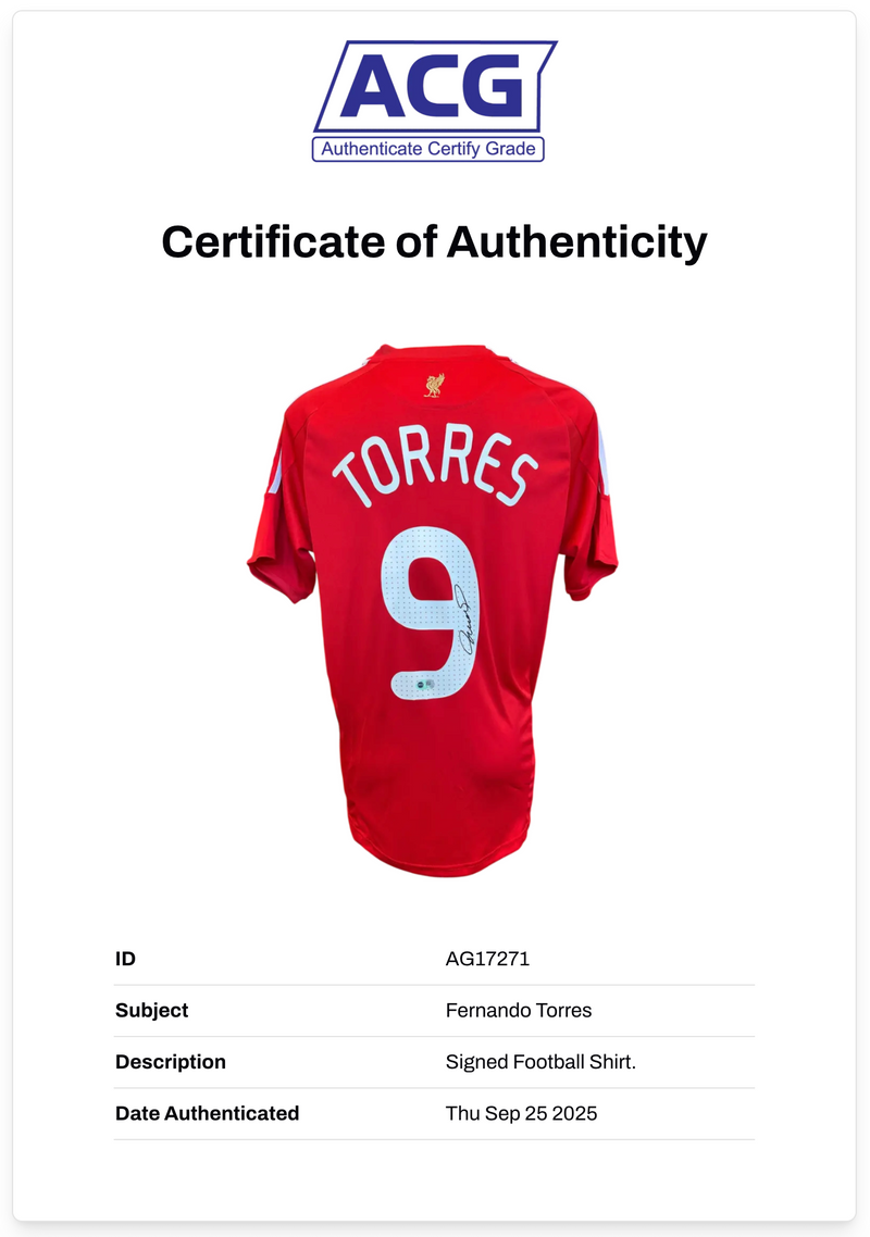 FERNANDO TORRES SIGNED LIVERPOOL FC UCL 2008/10 HOME SHIRT (ACG CERT AG17271)-2