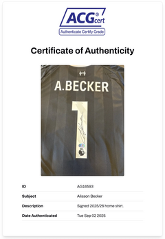 ALISSON BECKER SIGNED 2025/26 LIVERPOOL FC GOALKEEPER SHIRT (ACG CERT AG16593)-2