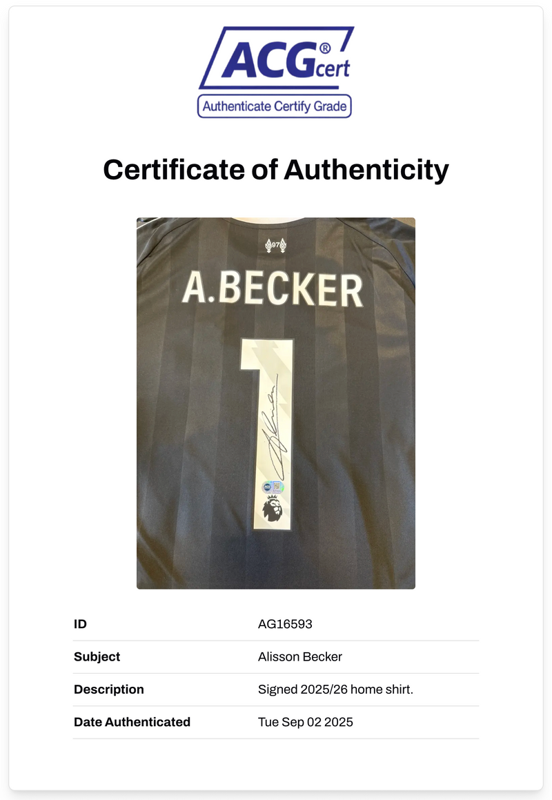 ALISSON BECKER SIGNED 2025/26 LIVERPOOL FC GOALKEEPER SHIRT (ACG CERT AG16593)-2