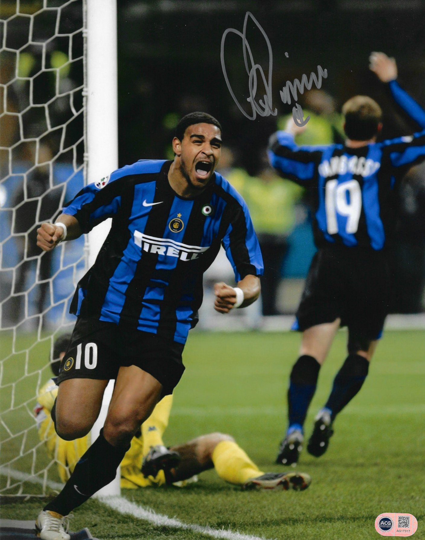 ADRIANO SIGNED INTER MILAN LEGEND 14x11 PHOTO (ACG CERT AG17317)