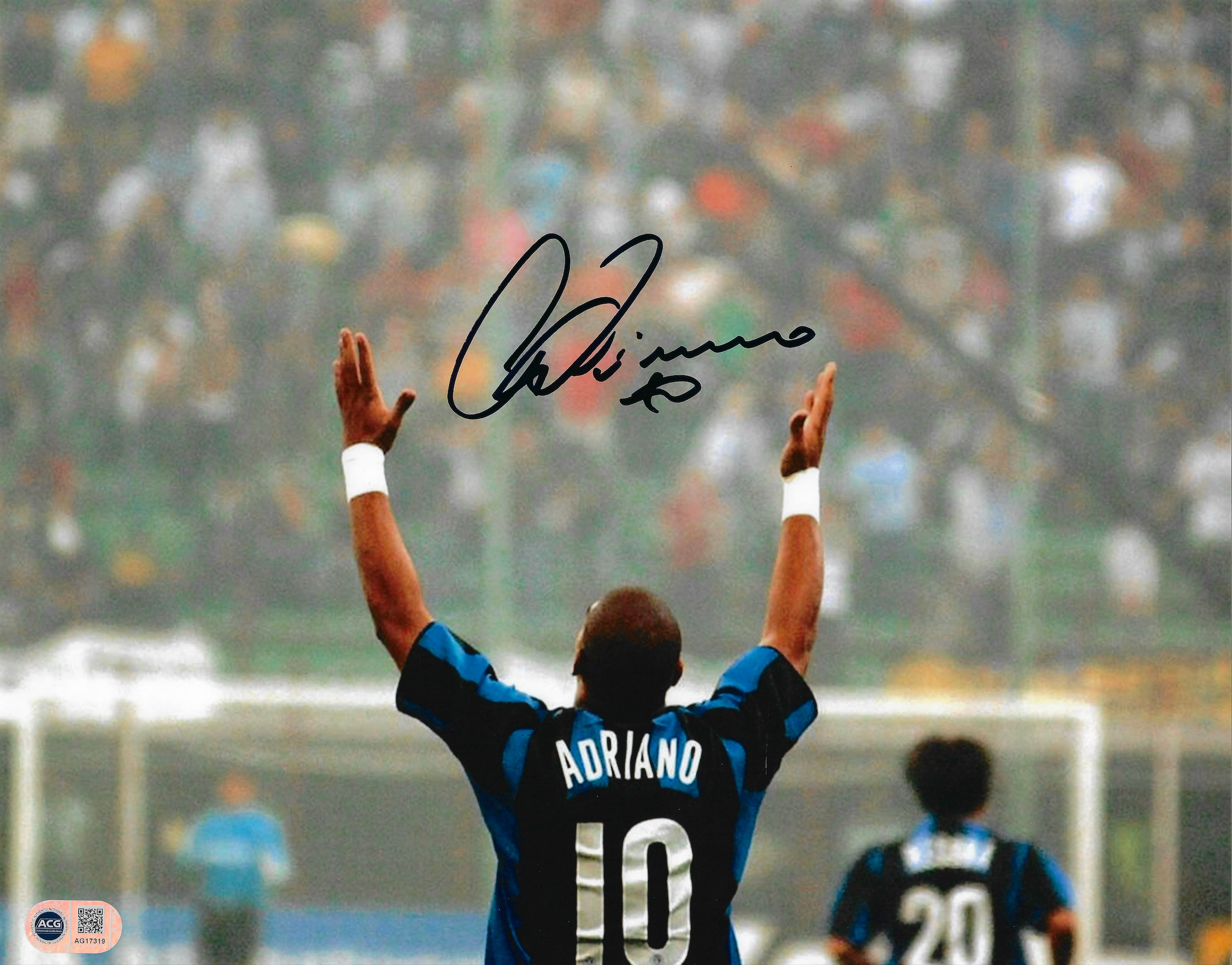 ADRIANO SIGNED INTER MILAN LEGEND 14x11 PHOTO (ACG CERT AG17319)