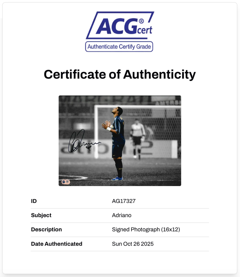 ADRIANO SIGNED INTER MILAN LEGEND 16x12 PHOTO (ACG CERT AG17327)-3