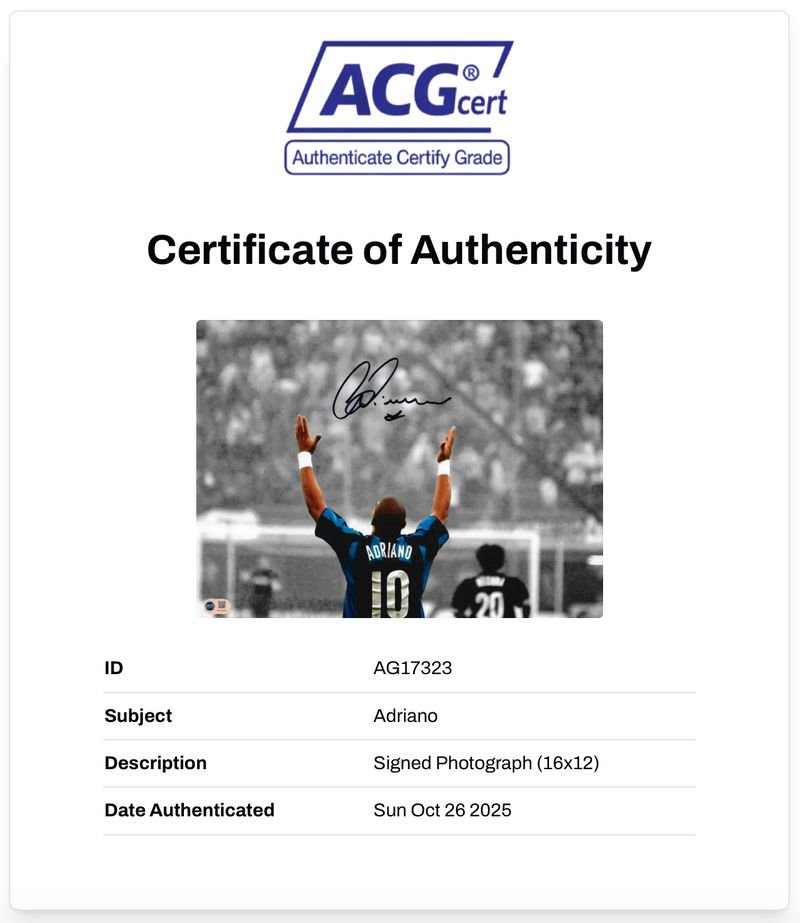 ADRIANO SIGNED INTER MILAN LEGEND 16x12 PHOTO (ACG CERT AG17323)-3