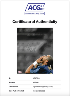 ADRIANO SIGNED INTER MILAN LEGEND 14x11 PHOTO (ACG CERT AG17316)-3