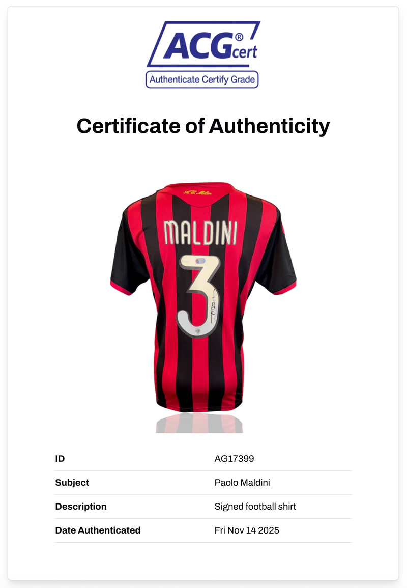 PAOLO MALDINI SIGNED AC MILAN 2008/09 FINAL HOME SHIRT (ACG CERT AG17399)-4
