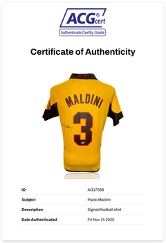 PAOLO MALDINI SIGNED AC MILAN 1999/00 100TH ANNIVERSARY YELLOW SHIRT (ACG CERT AG17398)-3