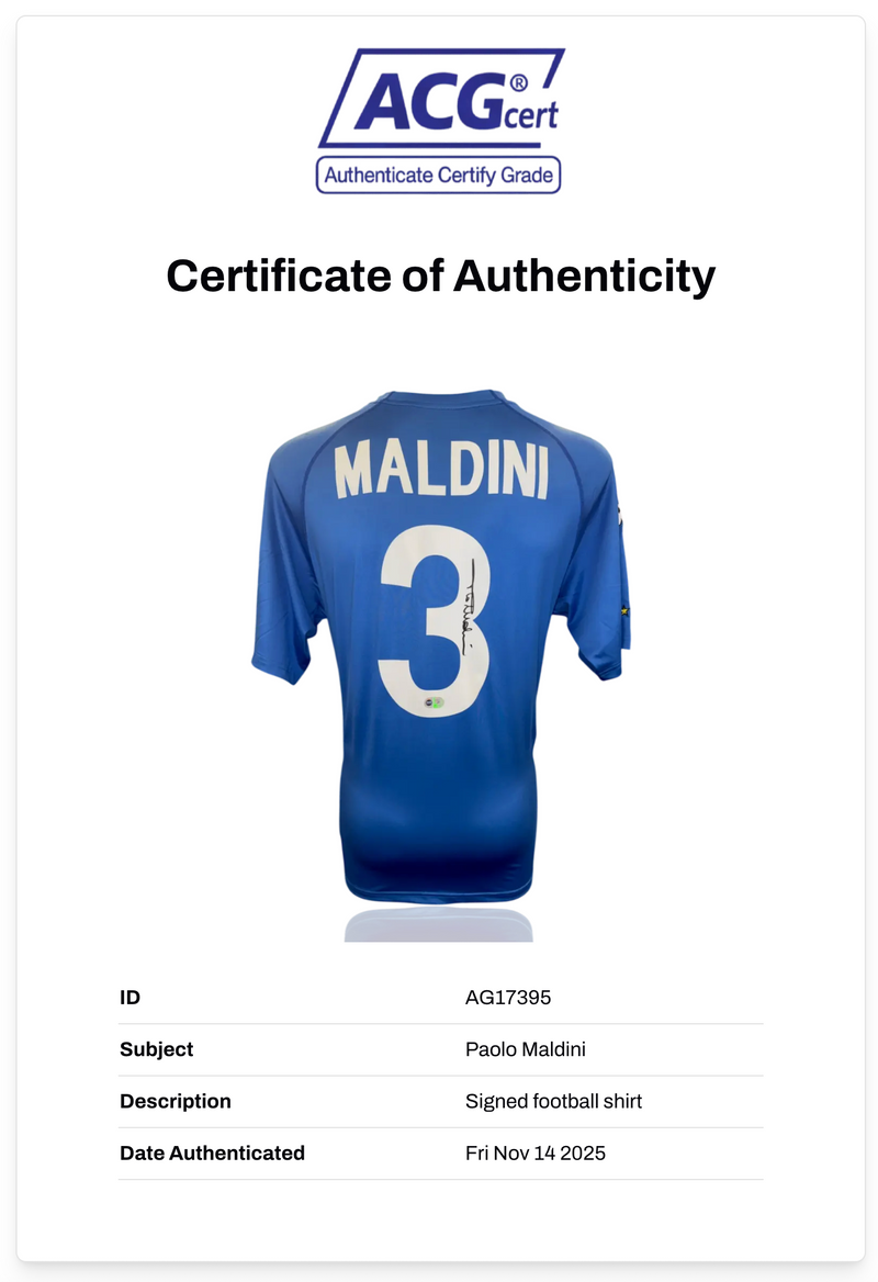 PAOLO MALDINI SIGNED ITALY EURO 2000 HOME SHIRT (ACG CERT AG17395)-4