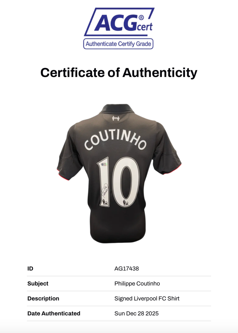 PHILIPPE COUTINHO SIGNED 2015/16 LIVERPOOL FC THIRD SHIRT (ACG CERT AG17438)-2
