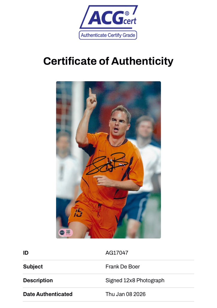 FRANK DE BOER SIGNED NETHERLANDS 12x8 PHOTO (ACG CERT AG17047)