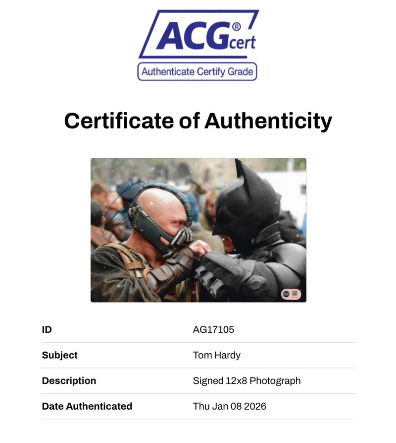 TOM HARDY SIGNED BANE DARK KNIGHT RISES 12x8 PHOTO (ACG CERT AG17105)-2